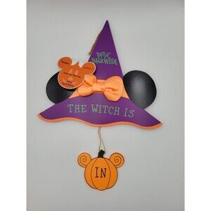 Disney Parks Minnie‎ Mouse Halloween Hanging Wood Sign Plaque "Witch Is In/Out"
